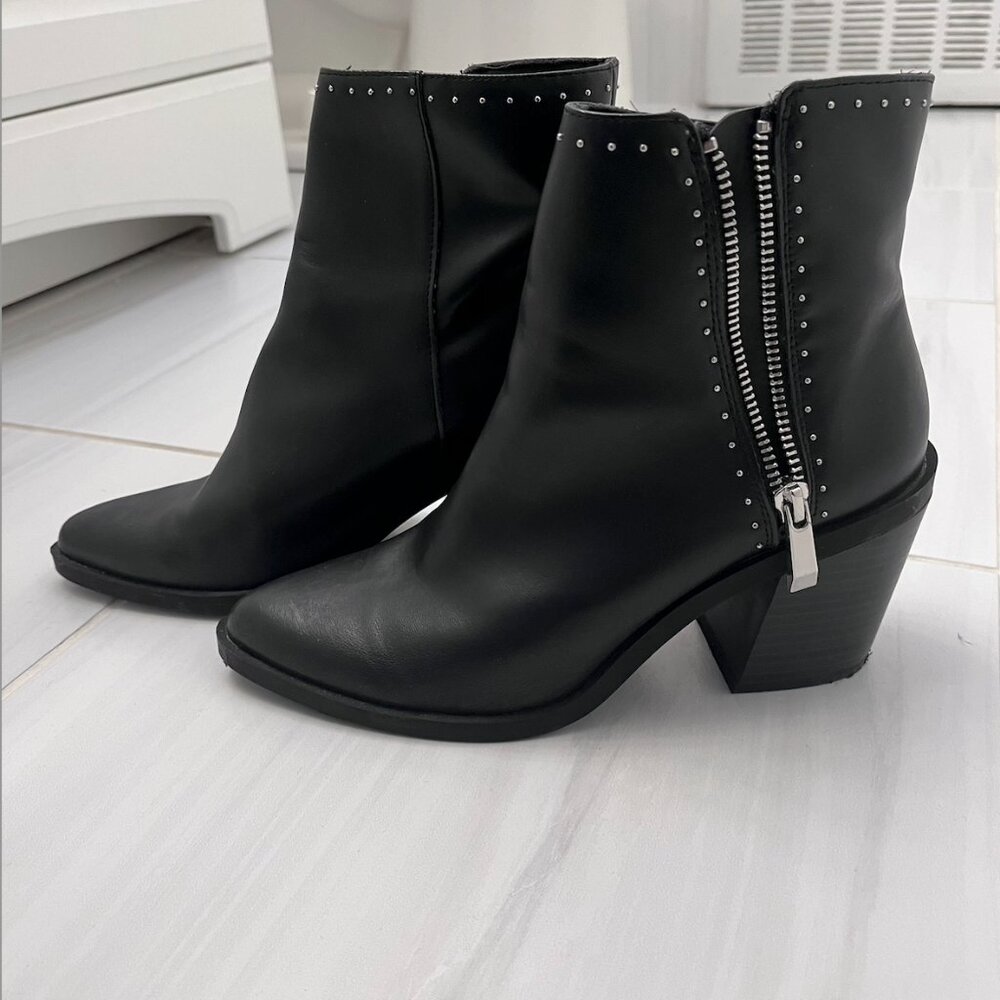 Black block heel studded ankle boots